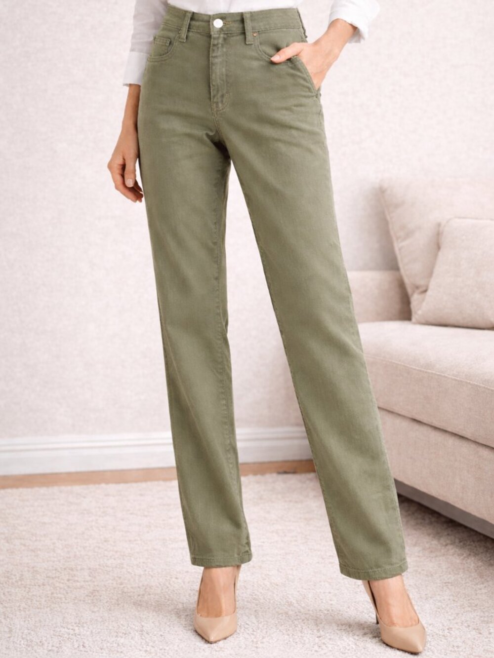 Benetton Women’s Olive Green Straight Leg Pants | Waist 31 Length 41 | Classic